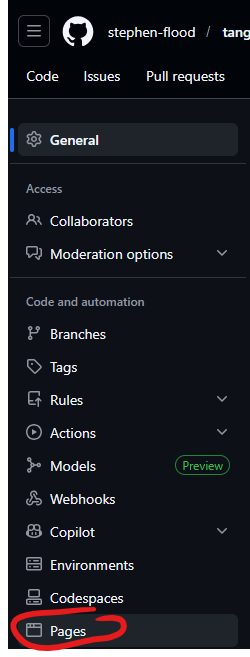 A screenshot where the word Pages is circled